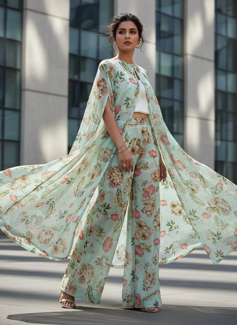 Gorgeous Floral Kota Doria Digital Print Fabric Material for Making Classy Dress