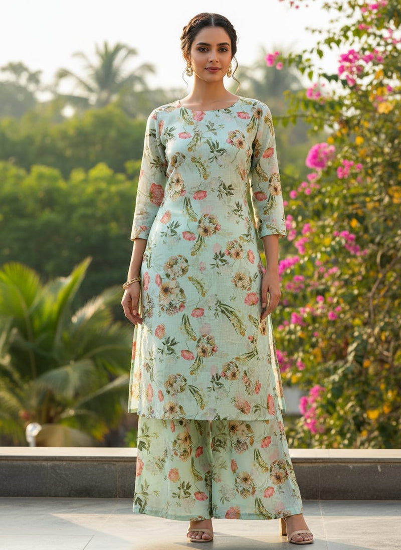 Gorgeous Floral Kota Doria Digital Print Fabric Material for Making Classy Dress