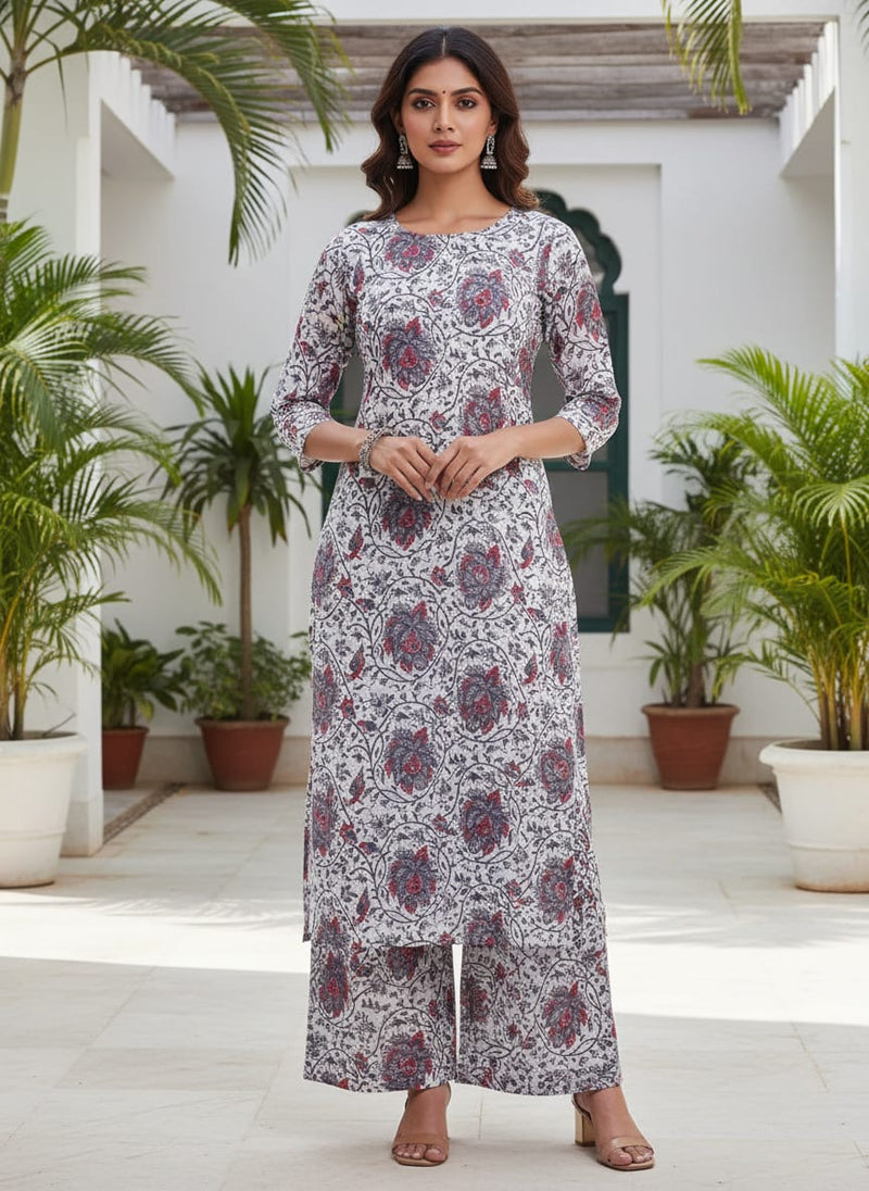 Stunning Floral Velly in Vibrant Red, Purple, and White on Kota Doria Fabric Material