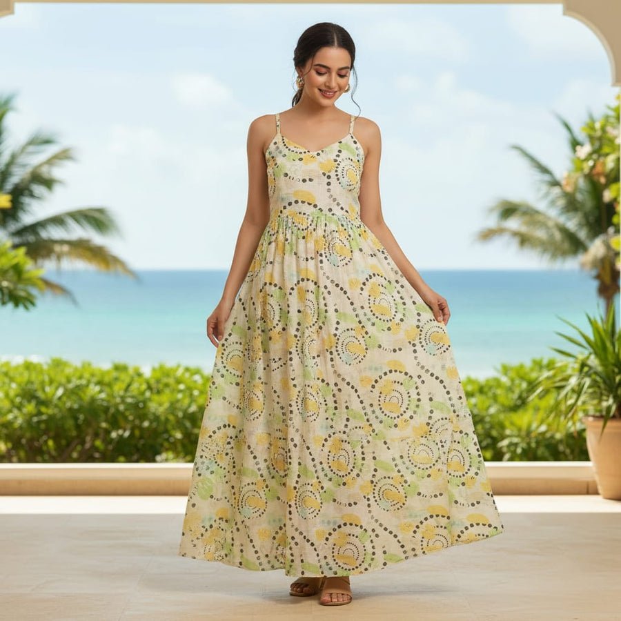 Gorgeous Kota Doria Fabric with Eye-Catching Feathers Print in Vibrant Yellow and Green