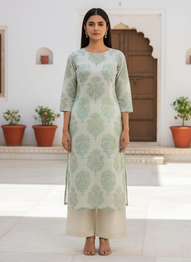Gorgeous Green and Yellow Floral Velly Kota Doria Digital Printed Fabric