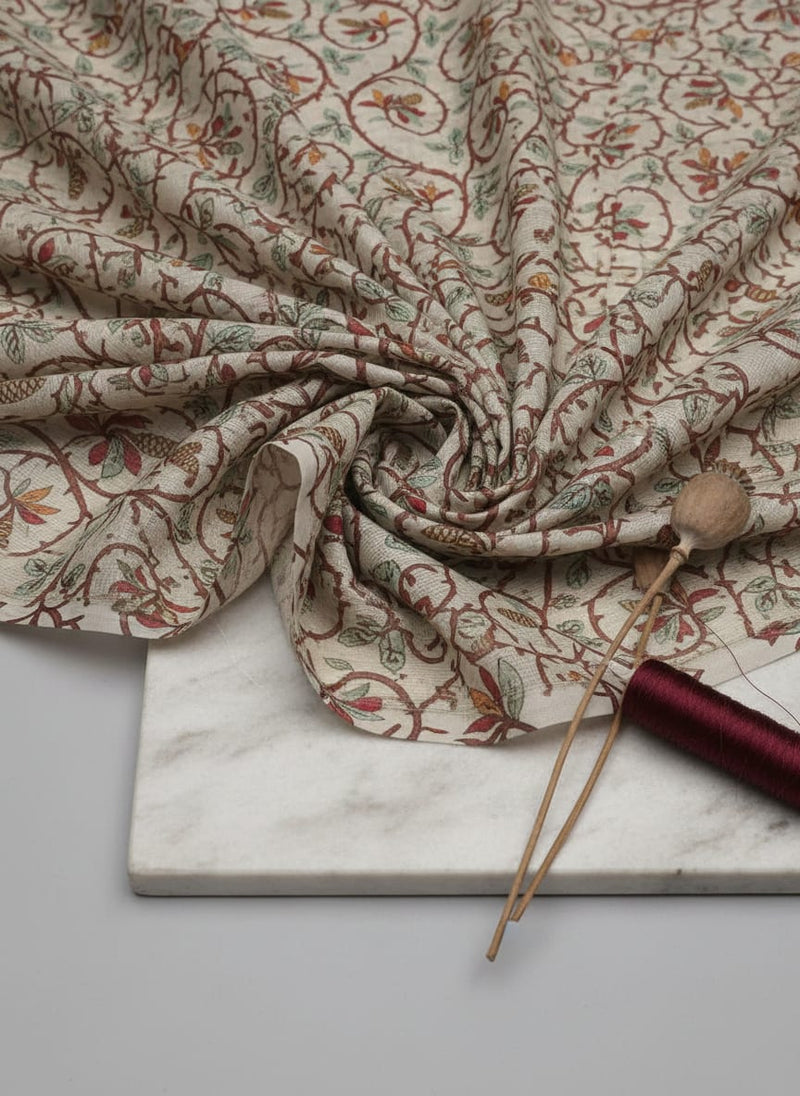 Gorgeous Decorative Digital Printed Kota Doria Fabric in Vibrant Red and Green