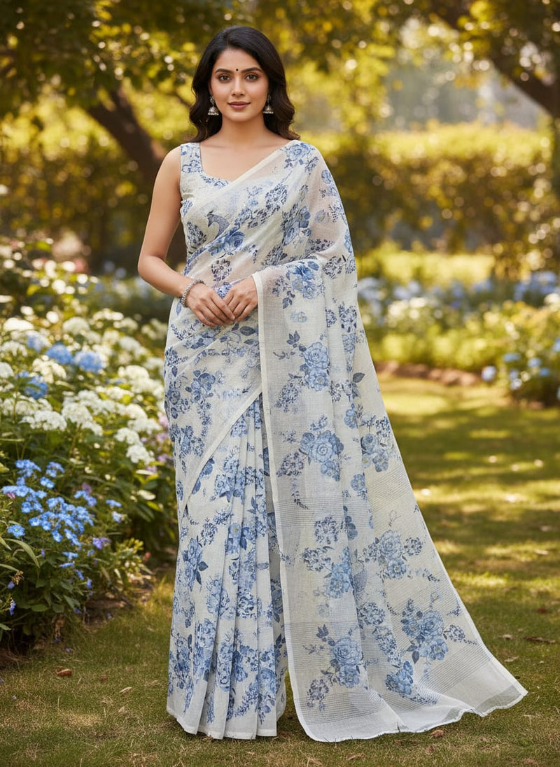 Gorgeous Peacock and Flower Print on Kota Doria Digital Fabric Material