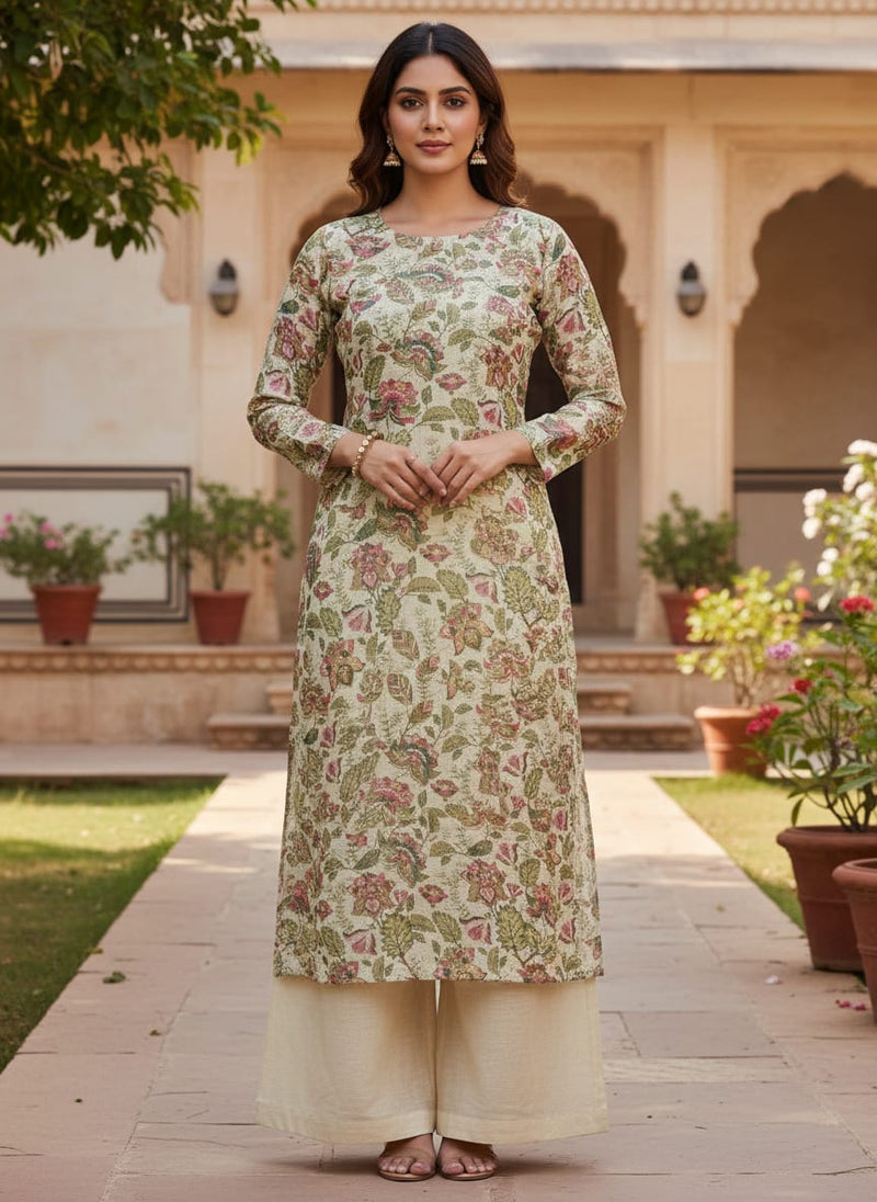Gorgeous Kota Doria Digital Printed Fabric with Multicolor Flower and Leaves Design