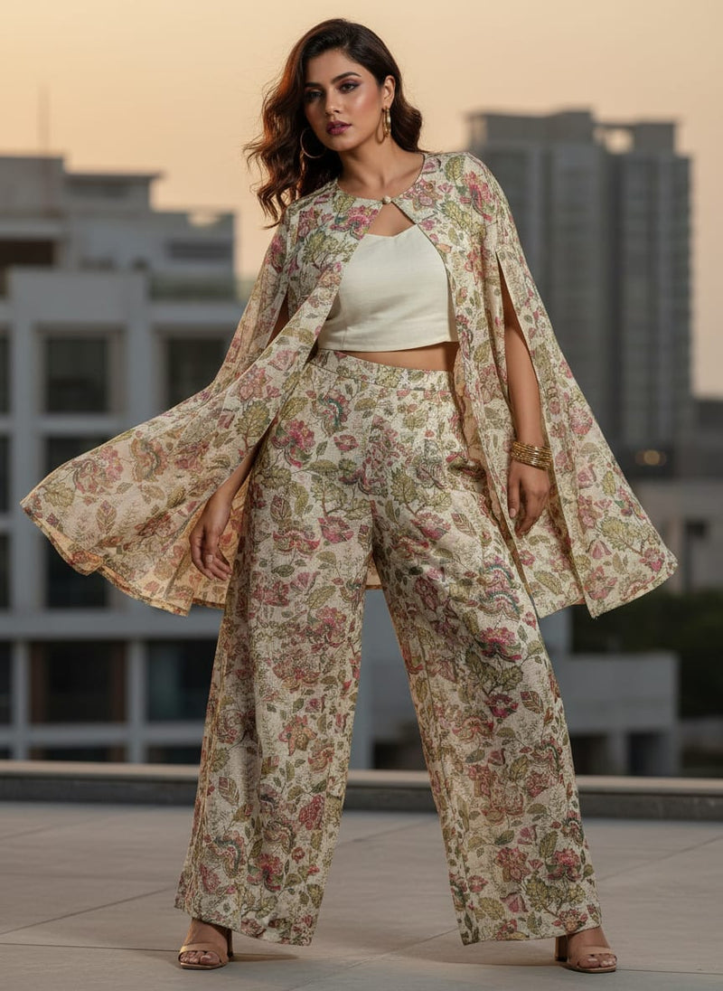 Gorgeous Kota Doria Digital Printed Fabric with Multicolor Flower and Leaves Design