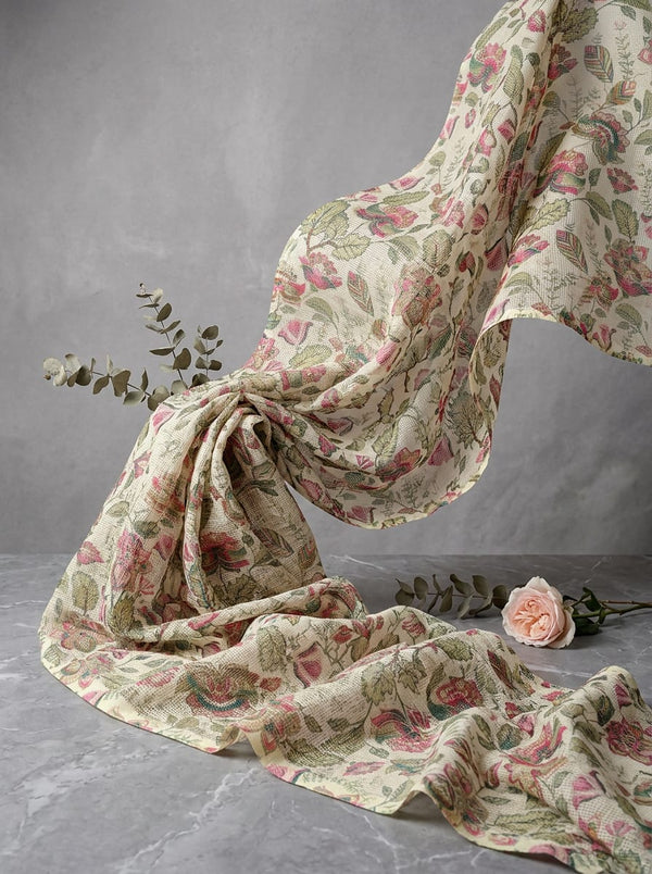 Multicolor Muted Ethnic Floral Jaal Kota Doria Digital Printed Fabric - Fabric Editorial Studio Flatlay Lookbook - KD-0-MA025001-110