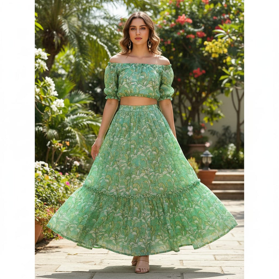 Gorgeous Kota Doria Fabric with Decorative Floral Design in Vibrant Yellow and Green