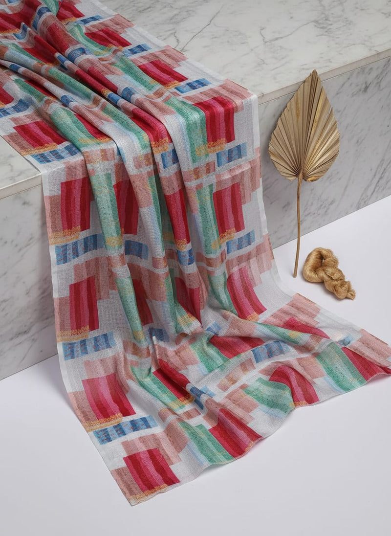Gorgeous Abstract Printed Kota Doria Fabric in Multicolor