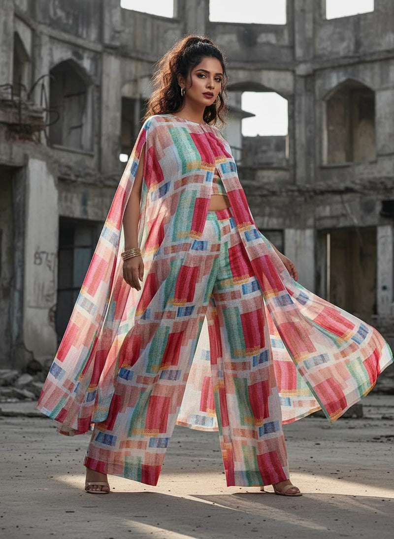 Gorgeous Abstract Printed Kota Doria Fabric in Multicolor