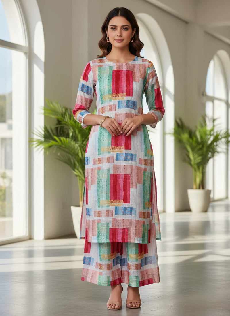 Gorgeous Abstract Printed Kota Doria Fabric in Multicolor