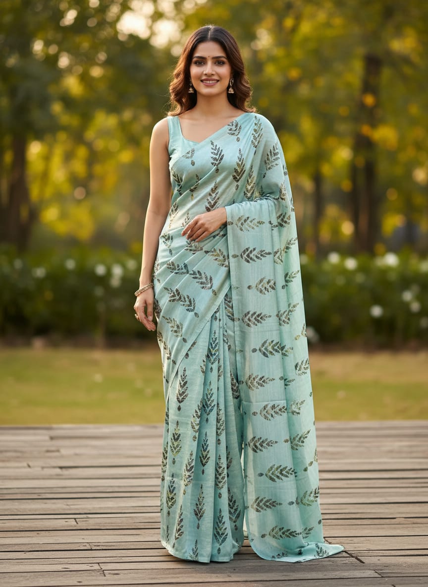 Leaf Print Satin Fabric