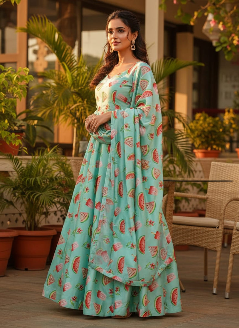 Watermelon and Popsicle Printed Satin Fabric