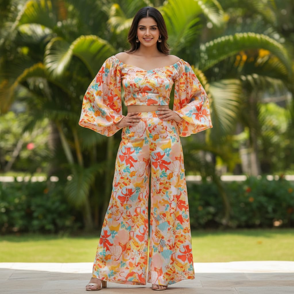 Abstract Floral Print Satin Fabric