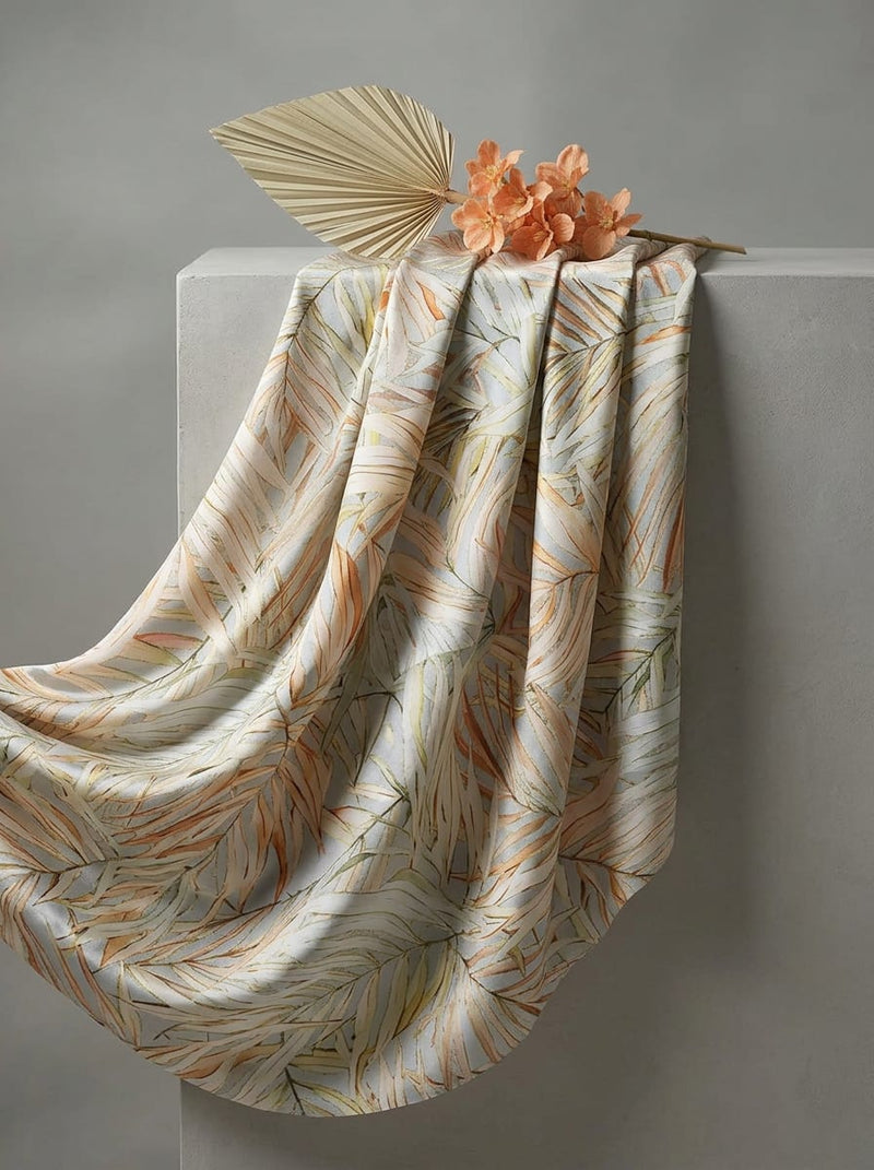 Multicolor Watercolor Tropical Palm Leaves Japan Satin Digital Printed Fabric