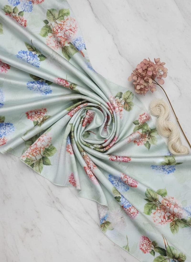 Hydrangea Printed Japan Satin Fabric