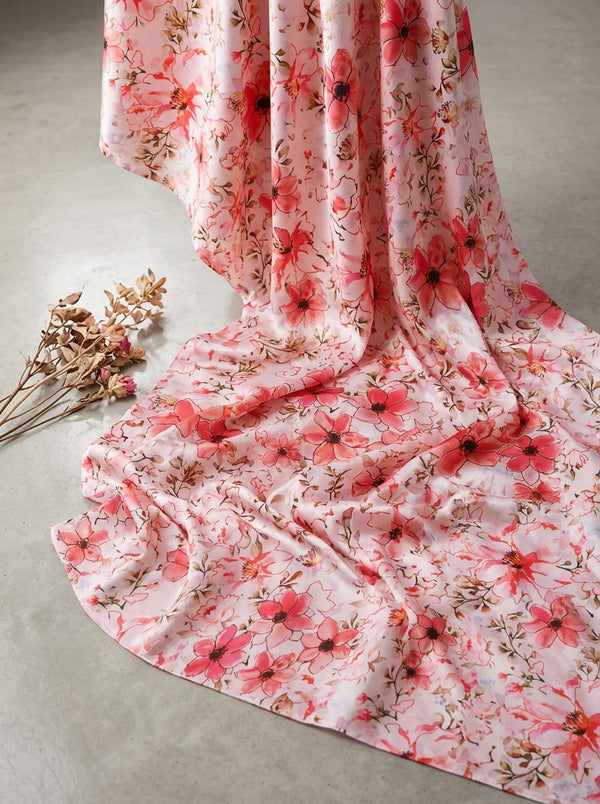 Pink Watercolor Blossom Floral Japan Satin Digital Printed Fabric - Fabric Editorial Studio Flatlay Lookbook - JS-0-TA012729-110