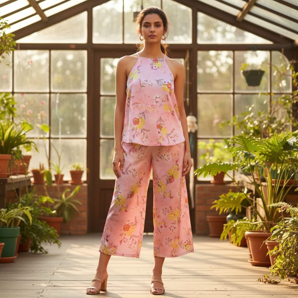 Yellow Floral Printed Japan Satin Fabric