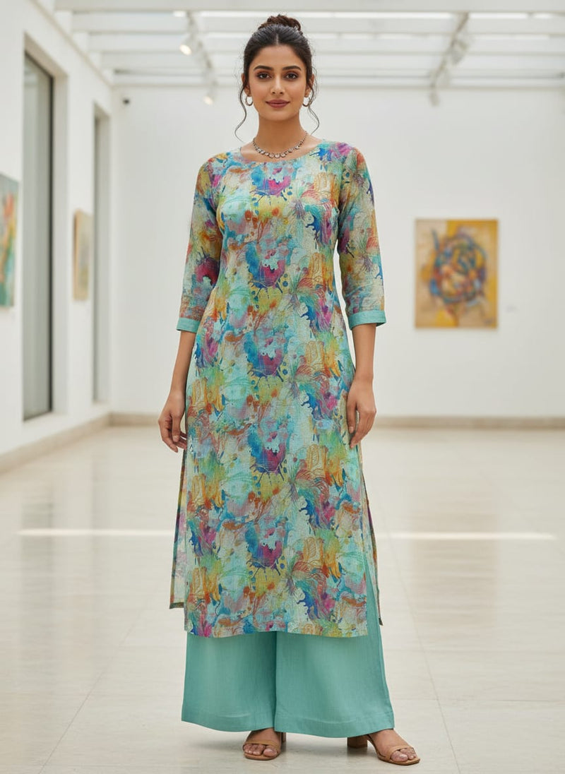 Abstract Floral Digital Print Kota Doria Fabric