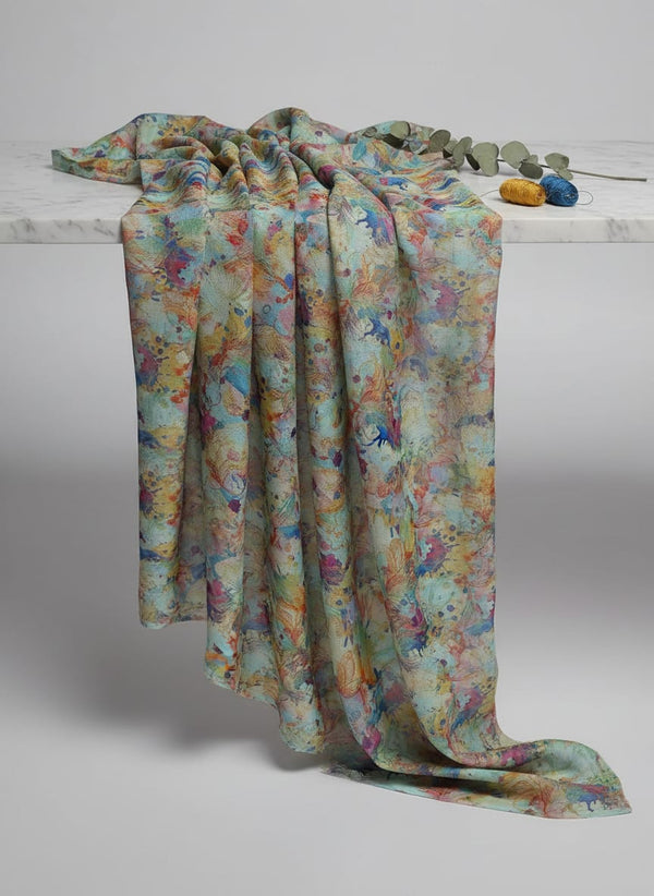 Abstract Floral Digital Print Kota Doria Fabric - Fabric Editorial Studio Flatlay Lookbook - KD-0-AA115-110