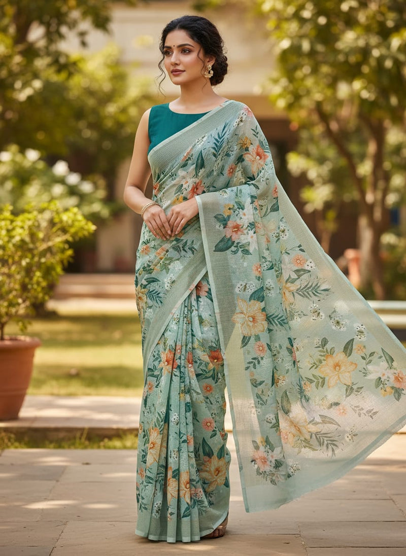 Multicolor Floral Print Kota Doria Fabric