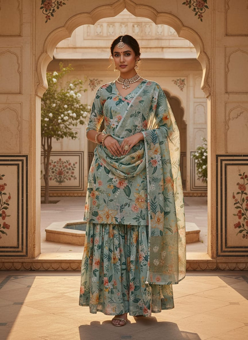 Multicolor Floral Print Kota Doria Fabric