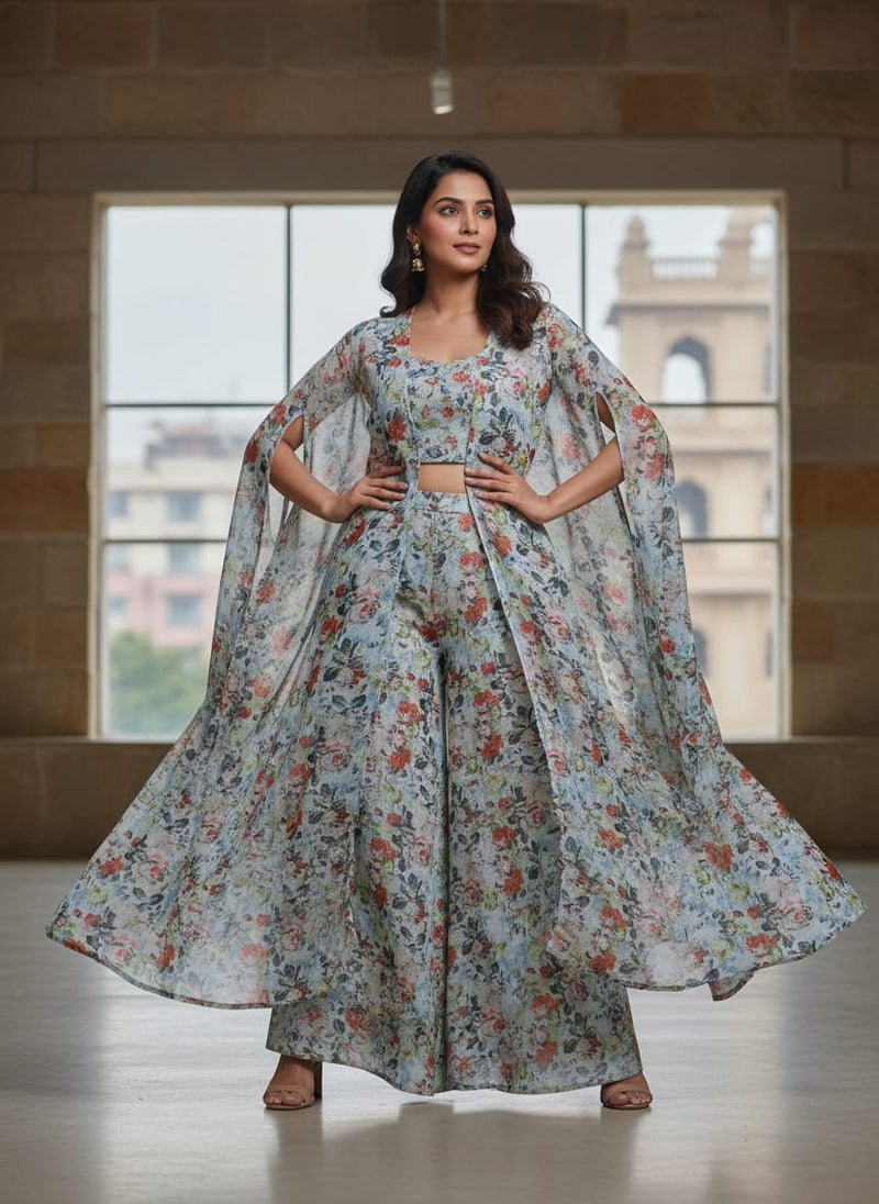 Kota Doria Fabric with Floral Print