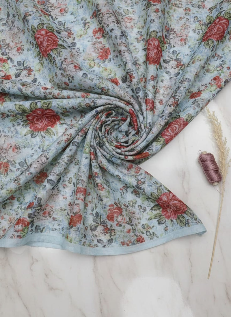 Kota Doria Fabric with Floral Print