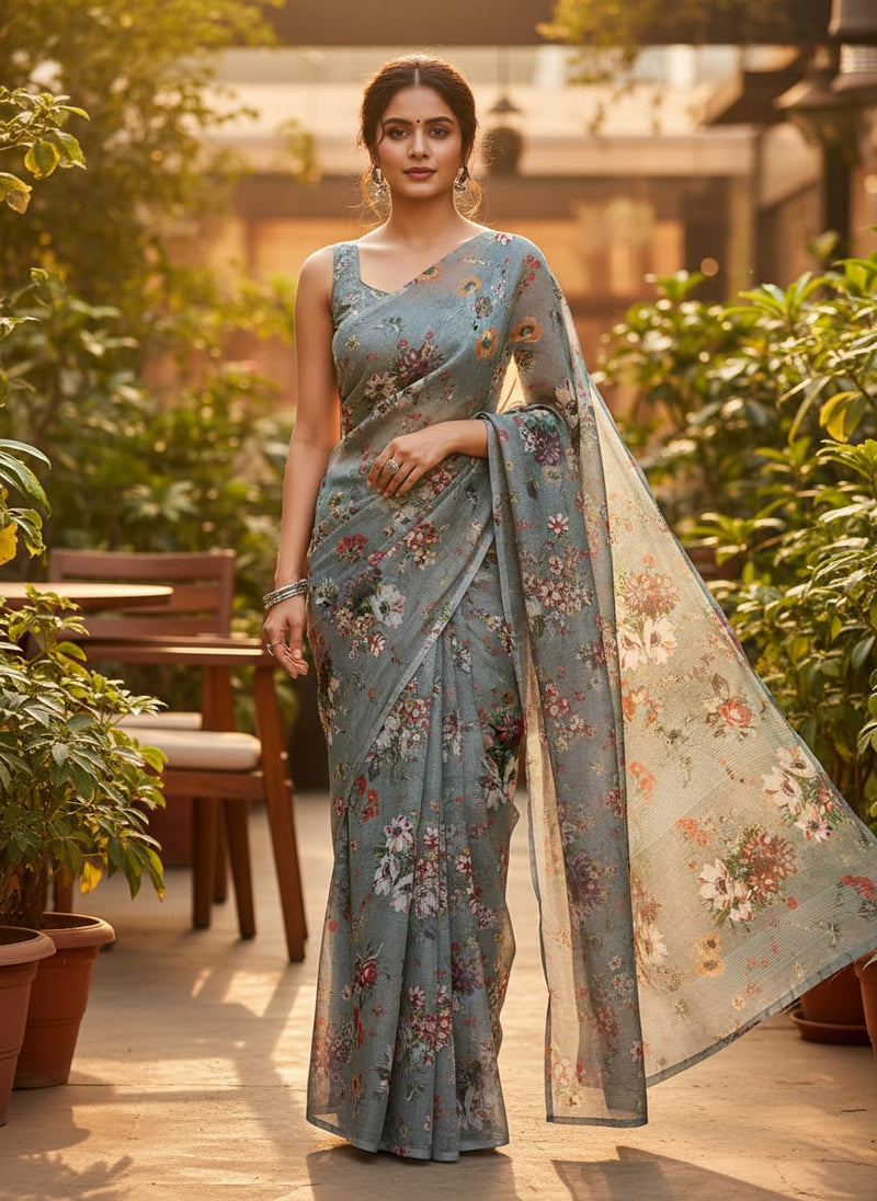 Kota Doria Fabric with Floral Print