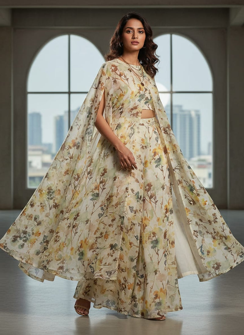 Abstract Floral Print Kota Doria Fabric