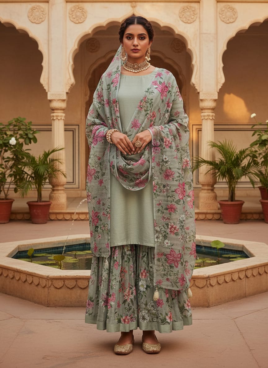 Kota Doria Fabric with Floral Print