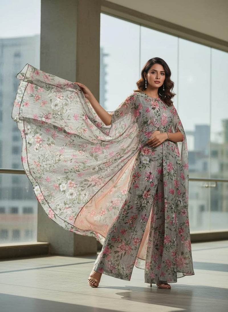 Kota Doria Fabric with Floral Print