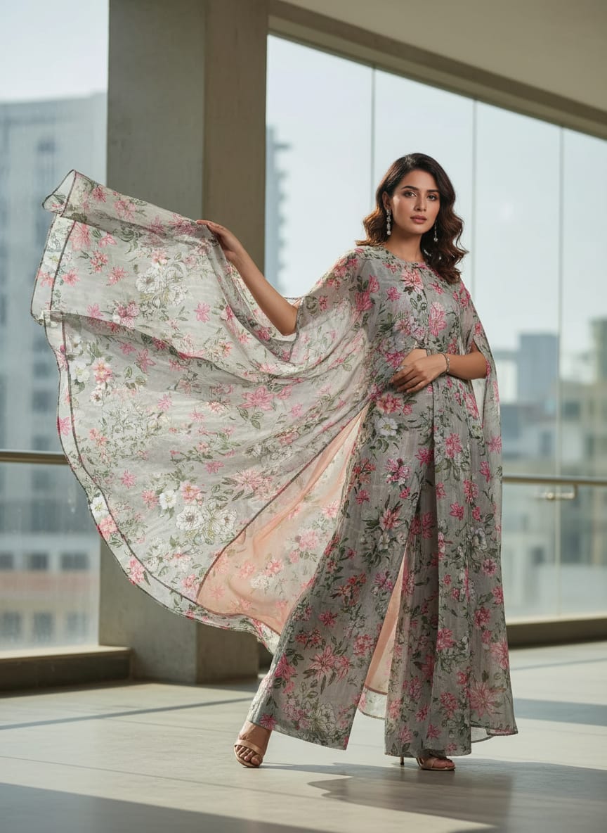Kota Doria Fabric with Floral Print