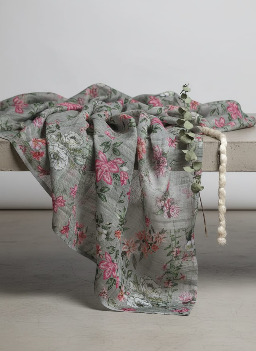 Kota Doria Fabric with Floral Print