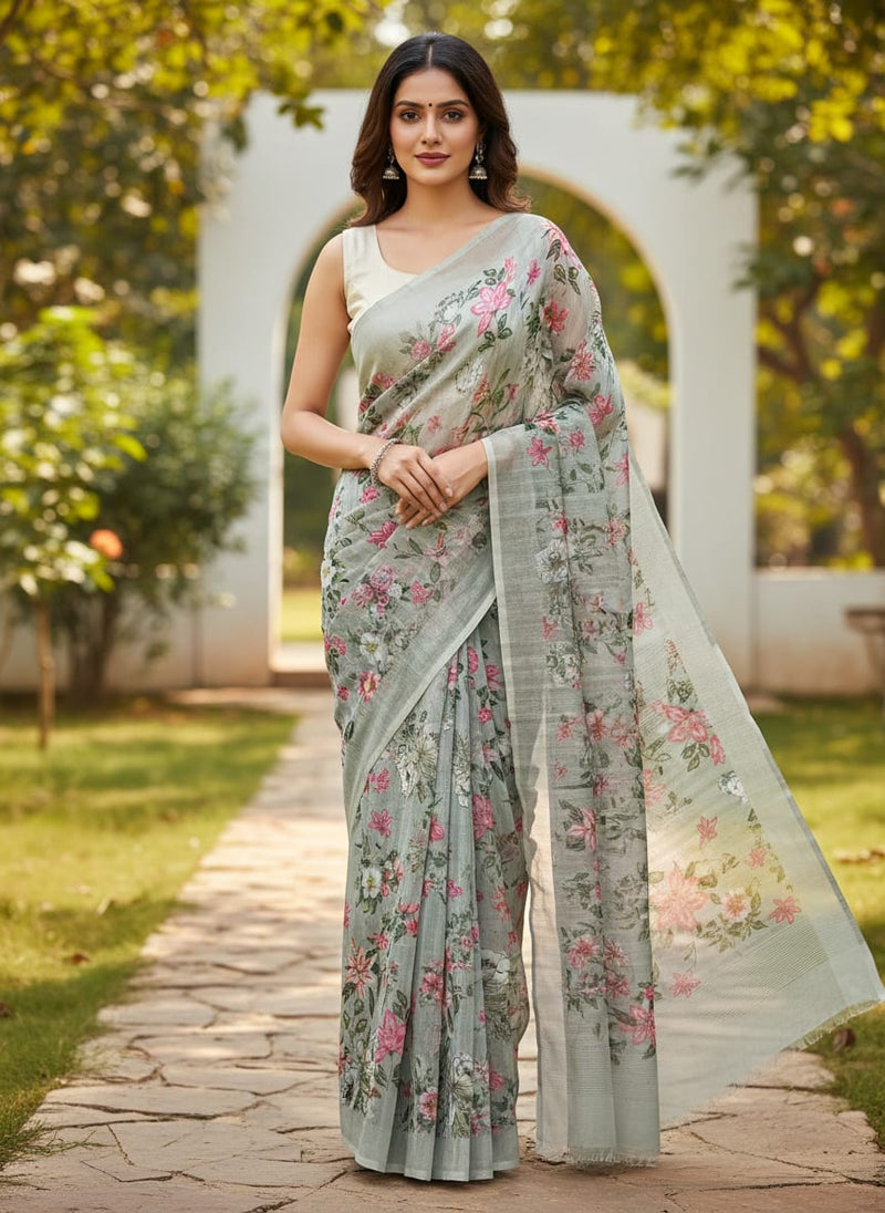 Kota Doria Fabric with Floral Print