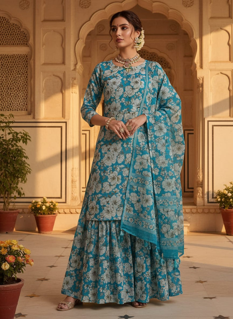 Floral Print Kota Doria Fabric
