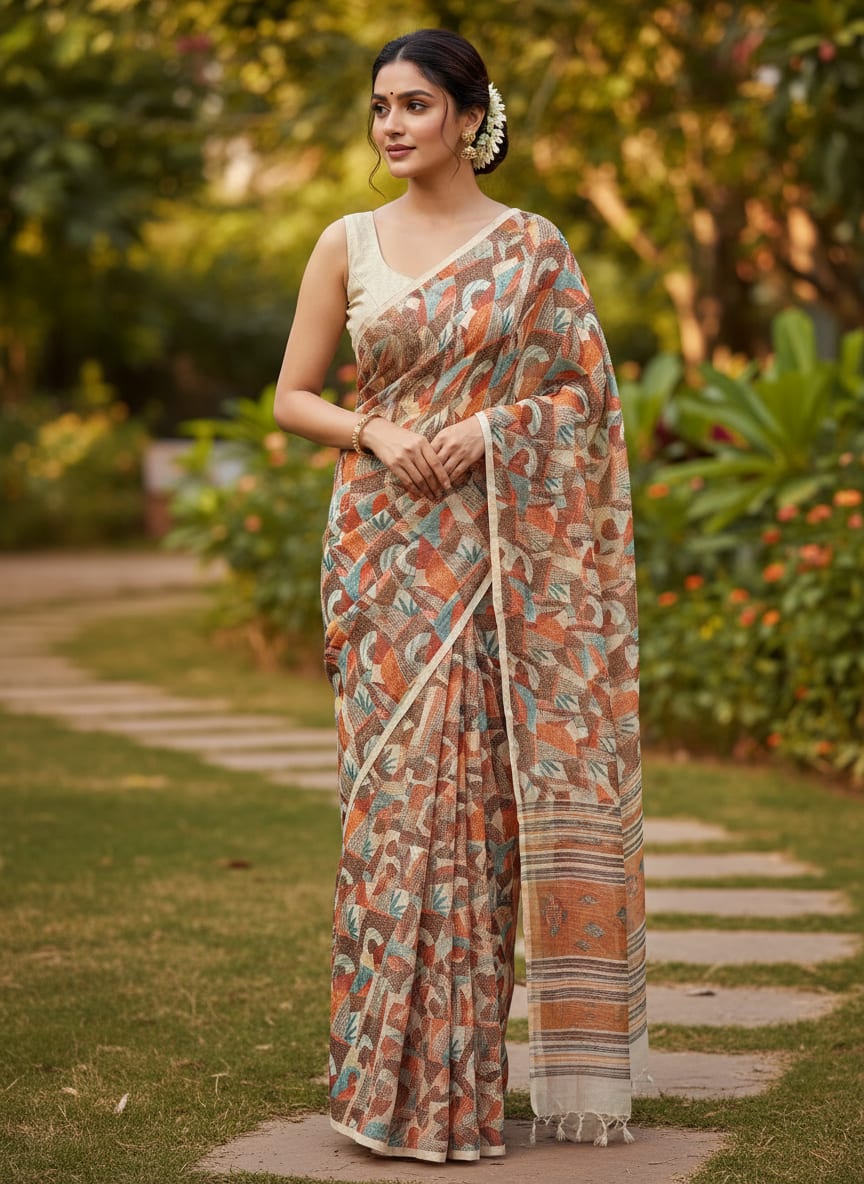 Abstract Geometric Kota Doria Fabric