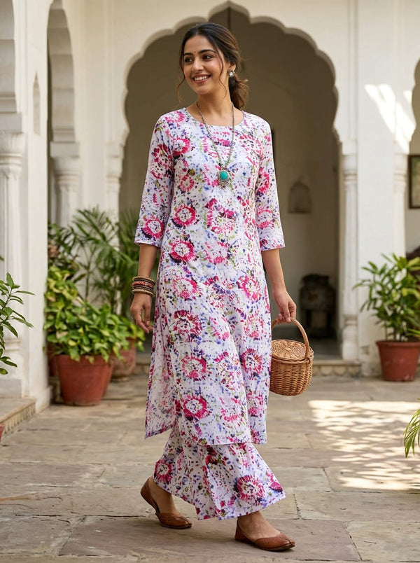 Multicolor Abstract Tie-Dye Splatter Muslin Digital Printed Fabric - Straight Kurta with Palazzo Lookbook - MU-0-AA151-110 - alternate view