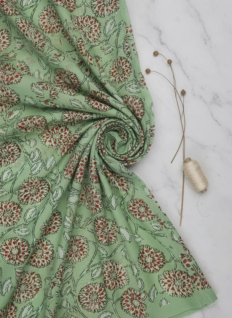 Green Floral Muslin Fabric