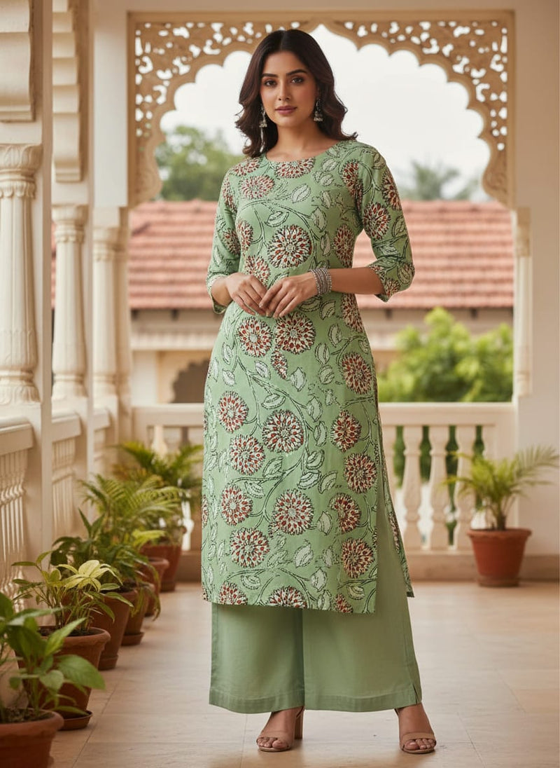 Green Floral Muslin Fabric
