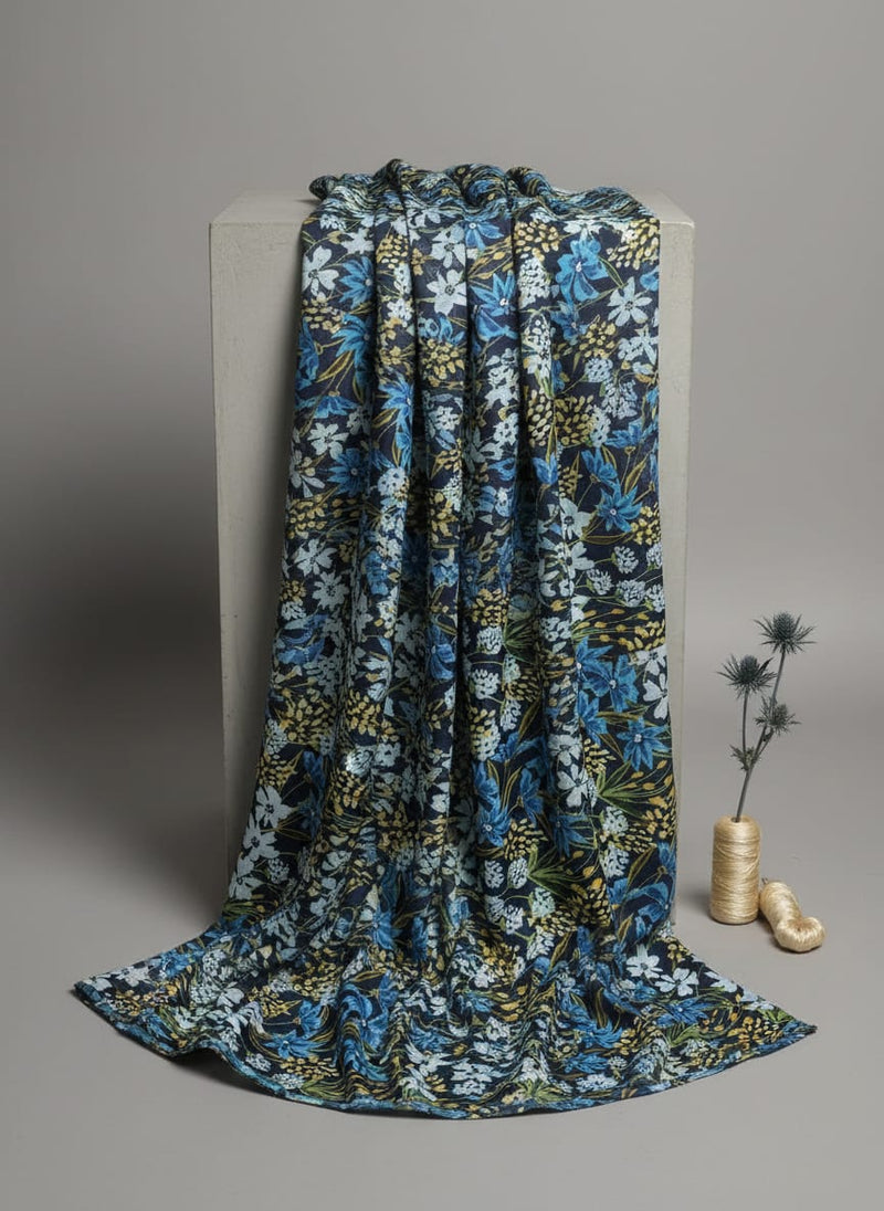 Blue Floral Muslin Fabric