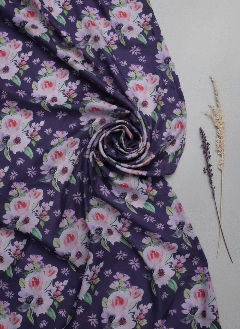 Purple Floral Muslin Fabric