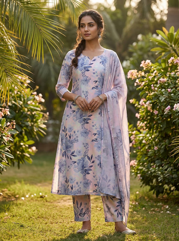 Peach Soft Watercolour Floral Muslin Digital Printed Fabric - A-Line Kurta with Salwar Lookbook - MU-0-AA166-110 - alternate view