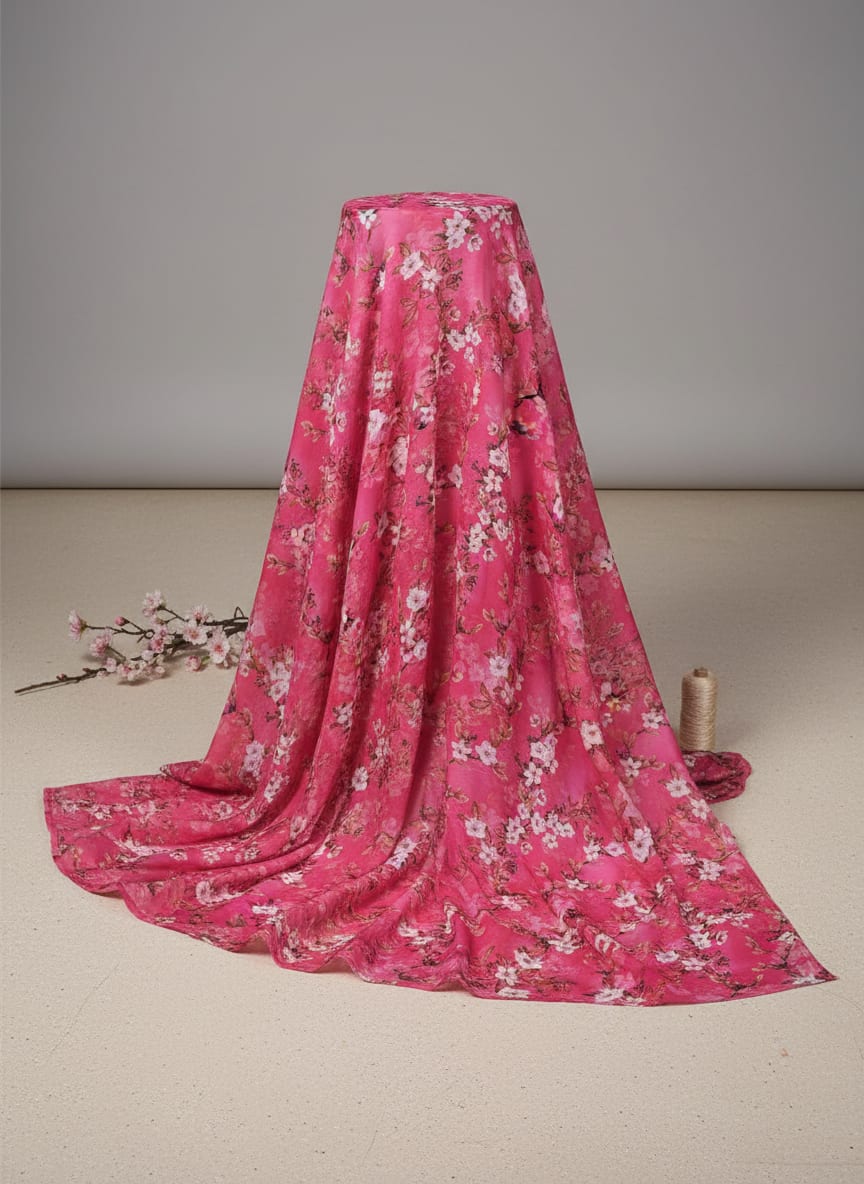 Pink Floral Muslin Fabric