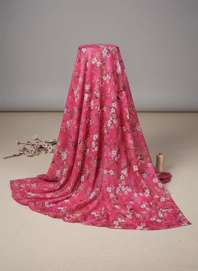 Pink Cherry Blossom Branch Floral Muslin Digital Printed Fabric