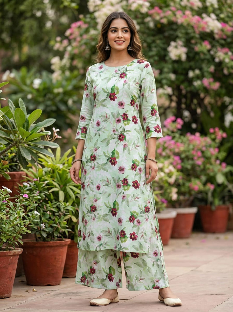Red Watercolour Floral Linen Digital Printed Fabric