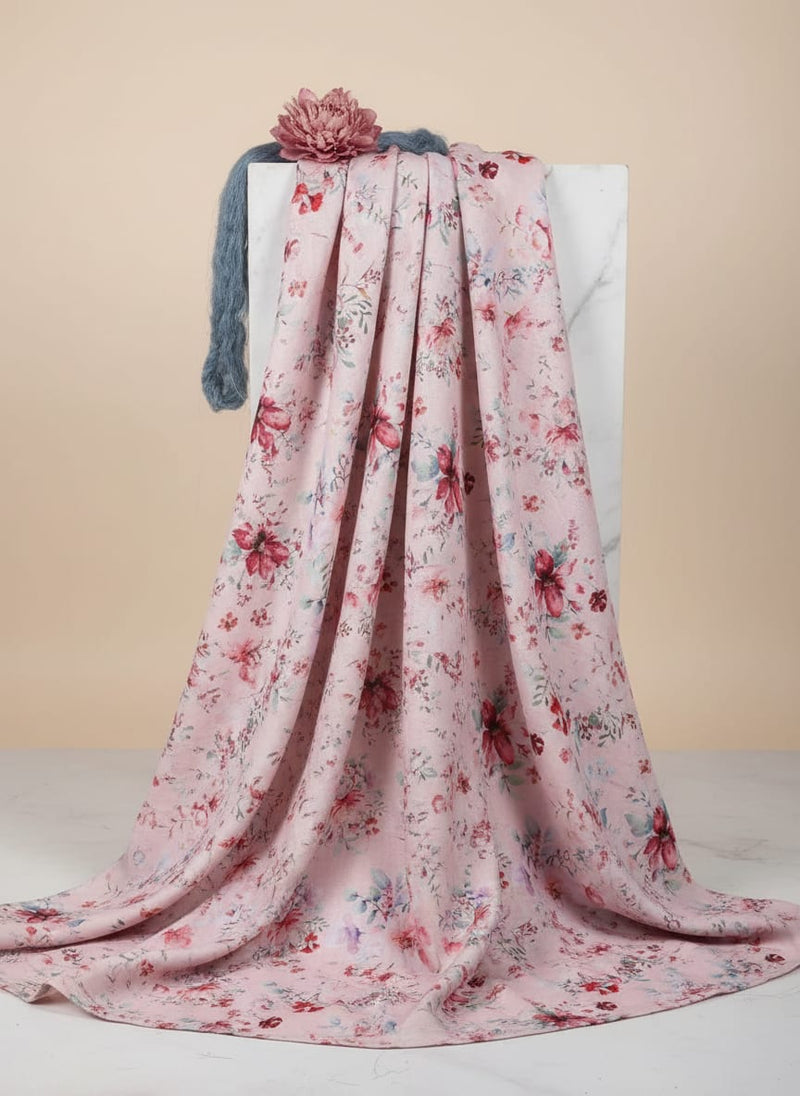 Linen Fabric with Pink Floral Print