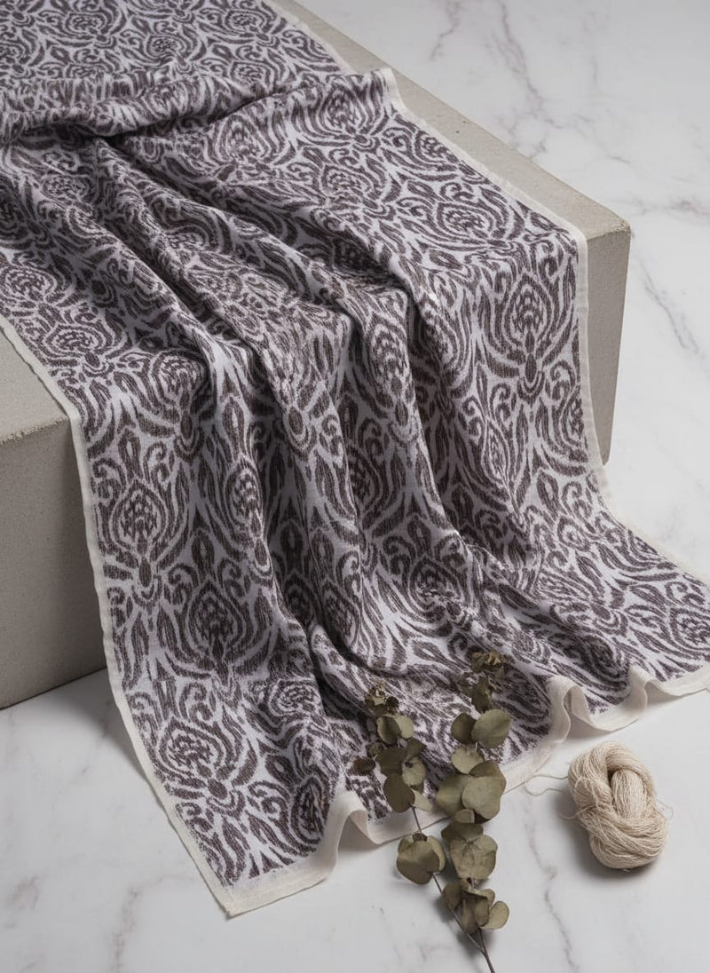 Linen Fabric with Damask Print