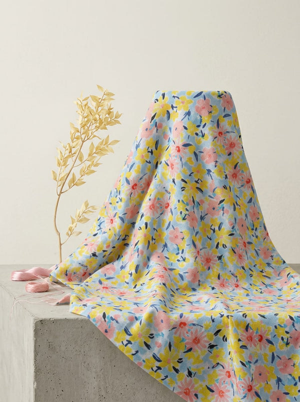 Multicolor Ditsy Floral Print Linen Digital Printed Fabric - Fabric Editorial Studio Flatlay Lookbook - POLI-0-AA139-110