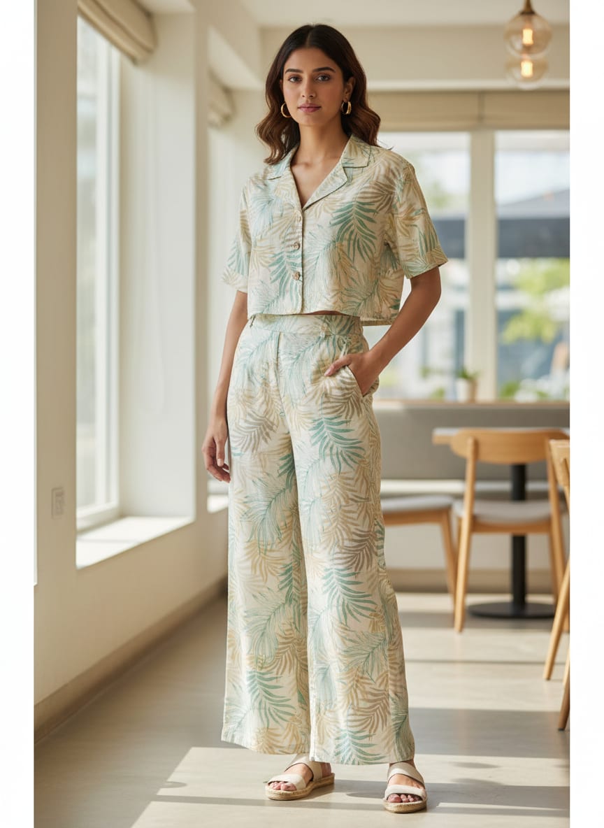 Tropical Leaves Printed Linen Fabric