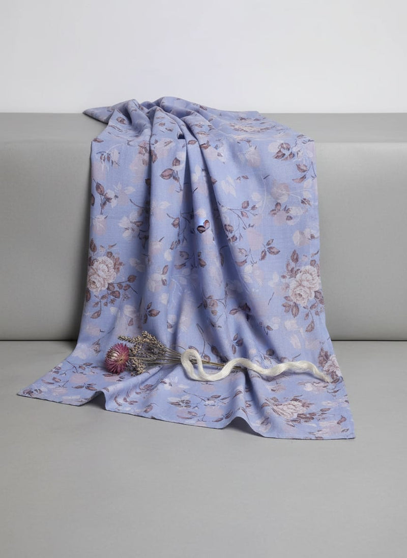 Lilac Floral Printed Linen Fabric